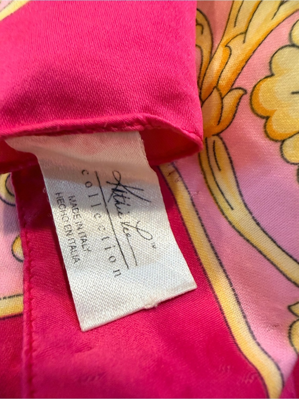 Vintage Kathie Lee Collection Pink Purple Gold Floral Silk Scarf Wrap - Picture 5 of 5
